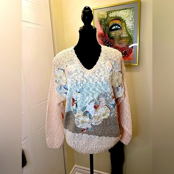 RARE Vintage 80’s Jessica (not Jessica Simpson  😂) Appliqué Sweater/Cottagecore - Picture 2 of 14